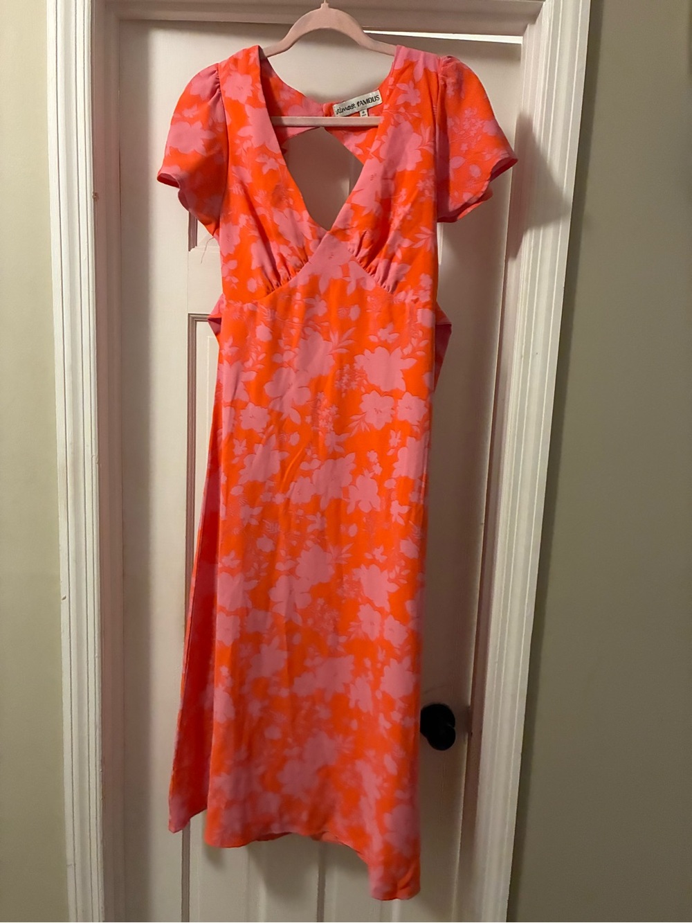 Almost Famous Pink & Orange Floral Wrap-Style Midi Dress